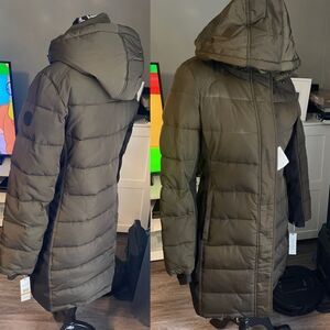 Calvin Klein Mixed Weave Hooded Walker Coat-LODEN-Small